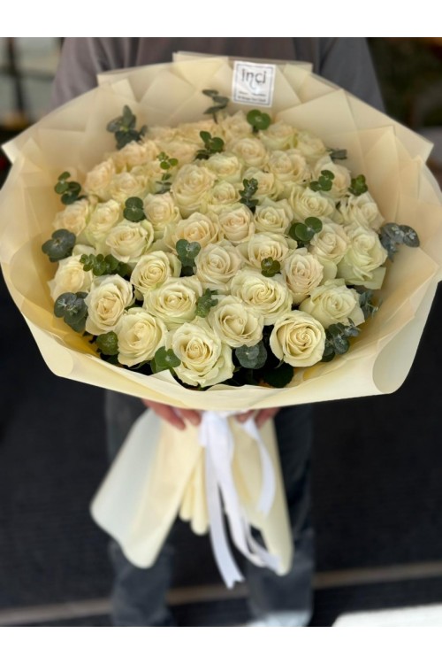 Büyük Boy Beyaz Gül  Demeti