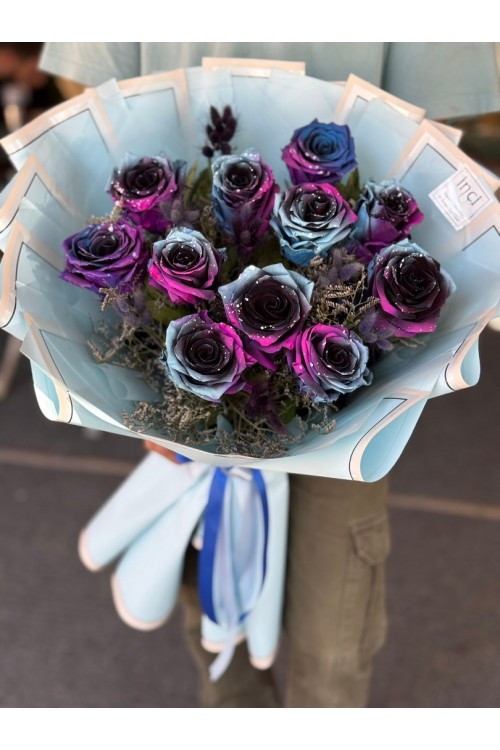 Mavi ve Mor Galaksi Gül Buketi