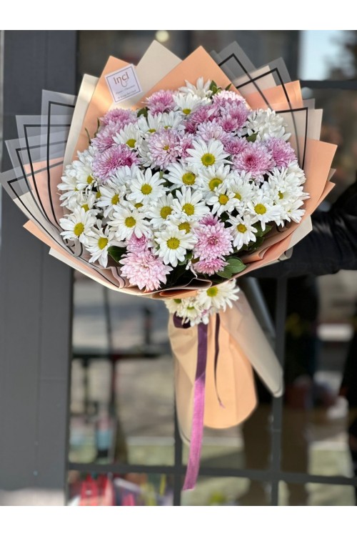 Beyaz ve Pembe Papatya Buketi